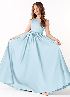 Azazie Hathaway Junior Abito A-Line in Raso Elasticizzato Fiocco Azzurro image2