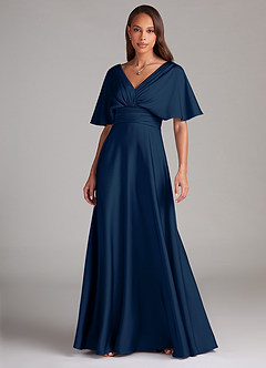 Azazie Pamela Bridesmaid Dresses Dark Navy A-Line Pleated Stretch Satin Dress image1
