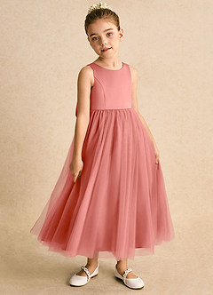 Azazie Solia Flower Girl Dresses Salmon Pink Ball-Gown Bow Tulle Dress image4