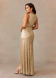 Azazie Pasadena Mother of the Bride Dresses Champagne Sheath Sequins Dress image3