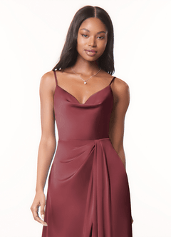 Azazie Brielle Bridesmaid Dresses Merlot A-Line Cowl Spaghetti Straps Stretch Satin Dress image4