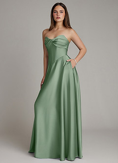 Azazie Meleena Bridesmaid Dresses Matcha A-Line Strapless Stretch Satin Dress image6