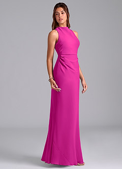 Azazie Evadne Vestidos de damas de honor Vestido de Fucsia de Gasa de Corte en A con Plisado image4
