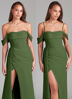 Azazie Amyra Bridesmaid Dresses Olive Sheath Off the Shoulder Chiffon Convertible Dress image9
