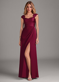 Azazie Laila Bridesmaid Dresses Burgundy A-Line Pleated Stretch Satin Dress image1