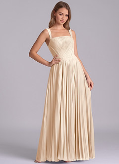 Azazie Mina Robes de demoiselle d'honneur Robe Trapèze en Mousseline de soie Plissée Albâtre Blanc image6