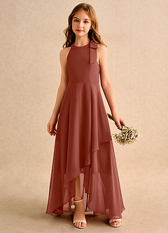 Azazie Boop Girls Formal Robe Demoiselle D'honneur Fillette Robe Trapèze en Mousseline de soie Arc Auburn image4