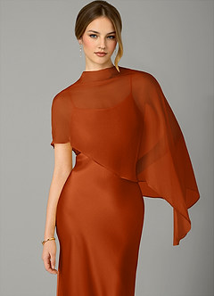 Azazie Jaleesa Bridesmaid Dresses Burnt Orange A-Line High Neck Stretch Satin Dress image2