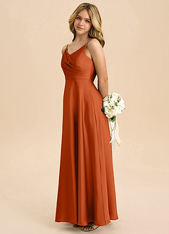 Azazie Bug Junior Burnt Orange A-Line Pleated Stretch Satin Dress image7