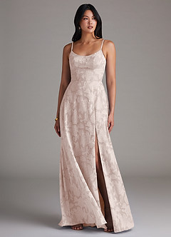 Azazie Moira Bridesmaid Dresses Blushing Pink A-Line Side Slit Floral Burnout Dress image4