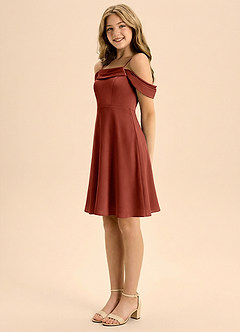 Azazie Anselie Junior Linia A Pofałdowany Satyna elastyczna Mini Młodsza druhna Sukienka image4