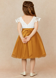 Azazie Vetty Flower Girl Dresses Ivory Butterscotch A-Line Lace Tulle Dress image2
