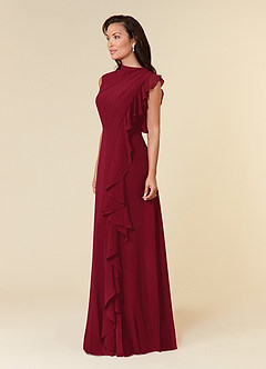 Azazie Narine Mother of the Bride Dresses Burgundy A-Line High Neckline Pleated Chiffon Dress image2