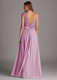 Azazie Elly Robes de demoiselle d'honneur Robe Trapèze en Mousseline de soie Encolure dégagée en dentelle Rose Bonbon image2