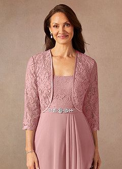 Azazie Ainsling Mother of the Bride Dresses Dusty Rose A-Line Square Neckline Lace Chiffon Dress image8