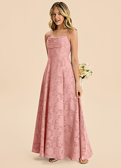 Azazie Bear Junior A-Linie Plissee Blumen-Burnout Kleid Rosettenrosa image3