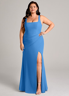 Azazie Mero Bridesmaid Dresses Blue Jay Sheath Pleated Chiffon Dress image9