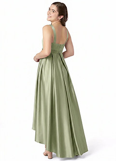 Azazie Inaya Junior Auburn A-Line with Belt Stretch Satin Dress image4