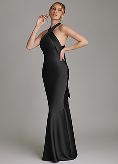 Azazie Reign Klänningar att prova hemma Klä av Sjöjungfru i Stretch Satin Plisserad Svart image6