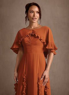 Azazie Darla 신부의 어머니 드레스 A라인 러칭 쉬폰 플로어 기장 드레스 image7