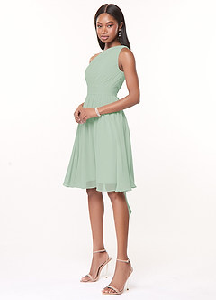 Azazie Katrina Bridesmaid Dresses Agave A-Line One Shoulder Chiffon Dress image3