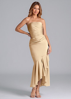 Azazie Danie Bridesmaid Dresses Champagne Sheath Strapless Chiffon Dress image3