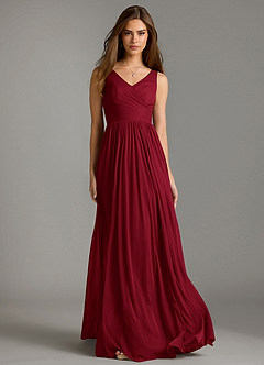 Azazie Keyla Bridesmaid Dresses Burgundy A-Line Pleated Mesh Dress image5