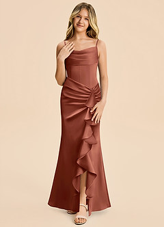 Azazie Rosalia Junior Auburn Sheath Pleated Stretch Satin Dress image5