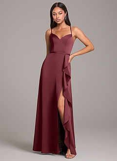 Azazie Naeem Bridesmaid Dresses Merlot A-Line Stretch Satin Dress image1