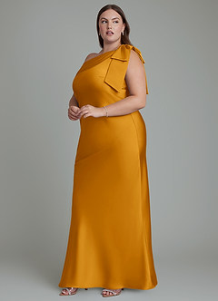 Azazie Yuanna Bridesmaid Dresses Butterscotch Mermaid One Shoulder Stretch Satin Dress image13