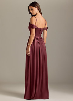 Azazie Calianna Bridesmaid Dresses Merlot A-Line Off the Shoulder Stretch Satin Convertible Dress image10