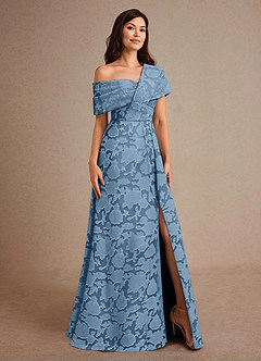 Azazie Milton Kleider für die Brautmutter A-Linie Plissee Blumen-Burnout Kleid Stahlblau image5