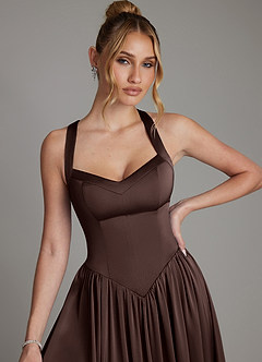 Azazie Francis Bridesmaid Dresses Ganache A-Line Corset Stretch Satin Dress image4