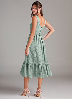 Azazie Alissa Final Sale Agave A-Line with Pockets Floral Burnout Dress image7