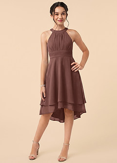 Azazie Linna Junior Espresso A-Line Pleated Chiffon Dress image1