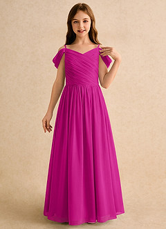 Azazie Chelo Girls Formal Abiti da Ragazza di Fiori Abito A-Line in Chiffon Plissettato Fucsia image5