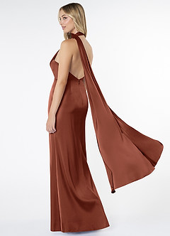 Azazie Kaylani Bridesmaid Dresses Clay Mermaid High Neck Stretch Satin Dress image4