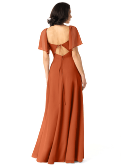 Azazie Chloe Vestidos de damas de honor Vestido de Naranja Quemada de Gasa de Corte en A con Escote de Corazón image2