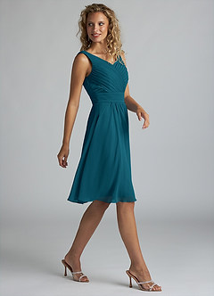 Azazie Grace Brautjungfernkleider A-Linie Plissee Chiffon Kleid Tintenblau image4