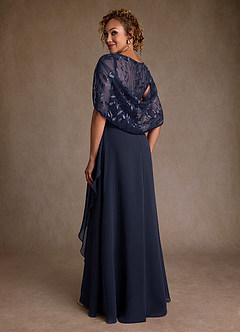 Azazie Beckley vestidos de madre de la novia Vestido de Azul Marino Oscuro de Gasa de Corte en A con Encaje image2