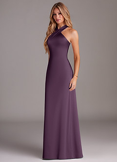 Azazie Doretta Bridesmaid Dresses Plum Mermaid Pleated Stretch Satin Dress image4