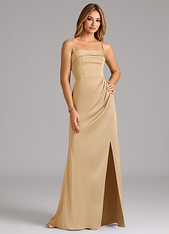 Azazie Aretha Bridesmaid Dresses Gold A-Line Strapless Stretch Satin Convertible Dress image6