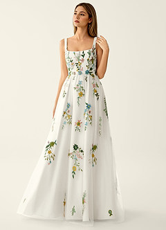 Saofire Blush Pink Multi Colorful embroidered flowers Prom Dress image4