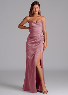 Azazie Claudelle Bridesmaid Dresses Vintage Mauve Mermaid Strapless Stretch Satin Dress image5