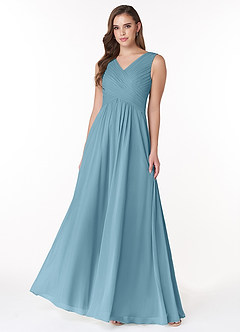 Azazie Flora Bridesmaid Dresses Moody Blue A-Line Pleated Chiffon Dress image1