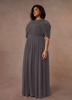 Azazie Olena Mother of the Bride Dresses Steel Grey A-Line Sequins Chiffon Dress image9