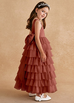 Azazie Twinkle Toes vestidos de niña de las flores Vestido de Castaño de Tul de Corte En A con Lazo image5