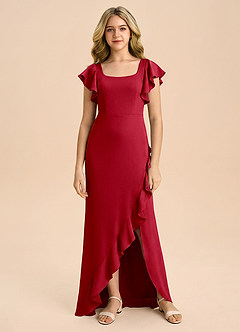 Azazie Demi Junior Robe Sirène en Satin extensible Nœud Écarlate image6