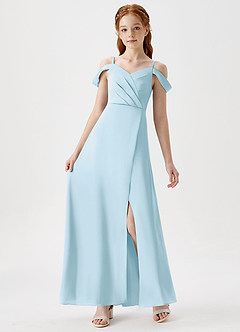Azazie Ocean Junior Jurk van Stretch Satijn met A-Lijn Off the Shoulder Hemelsblauw image6