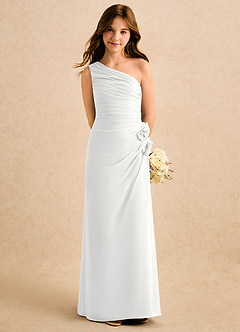 Azazie Sophie Girls Formal Robe Demoiselle D'honneur Fillette Robe Fourreau en Mousseline de soie Une épaule Blanc image5